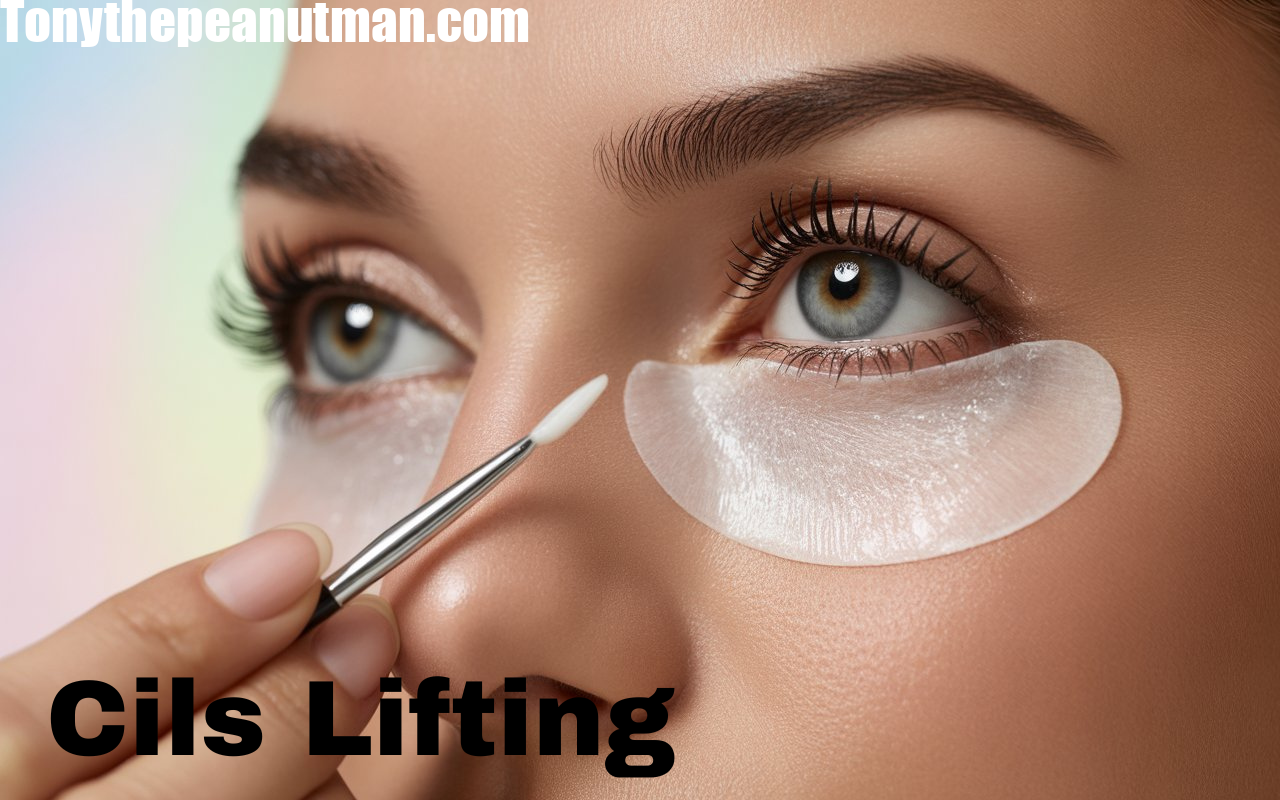 Close-up of lifted and curled eyelashes after professional Cils Lifting treatment