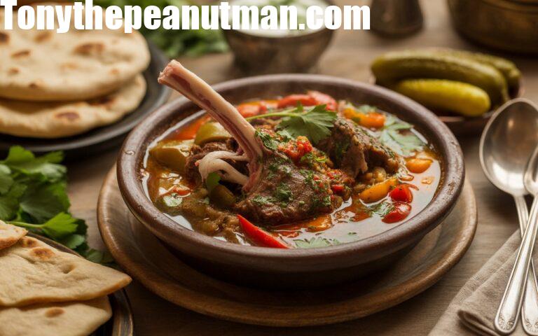 A realistic, steaming Turkish Cevurı with tender lamb, colorful vegetables, and fresh herbs served in a rustic clay pot, accompanied by flatbreads and yogurt.