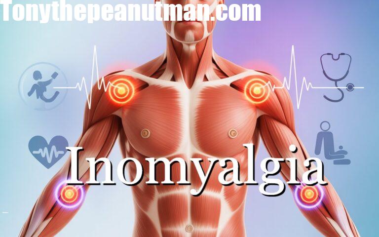 Human muscles highlighted with glowing pain points illustrating inomyalgia