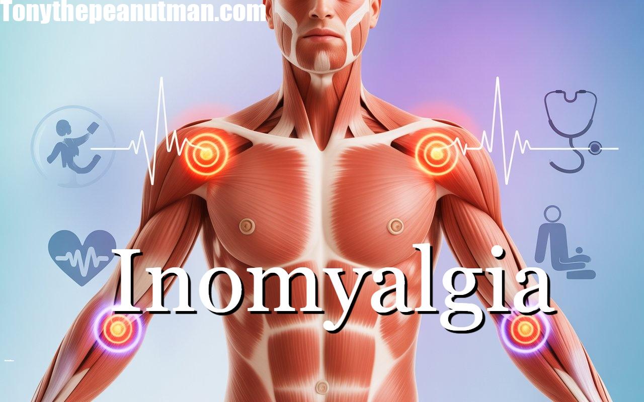 Human muscles highlighted with glowing pain points illustrating inomyalgia