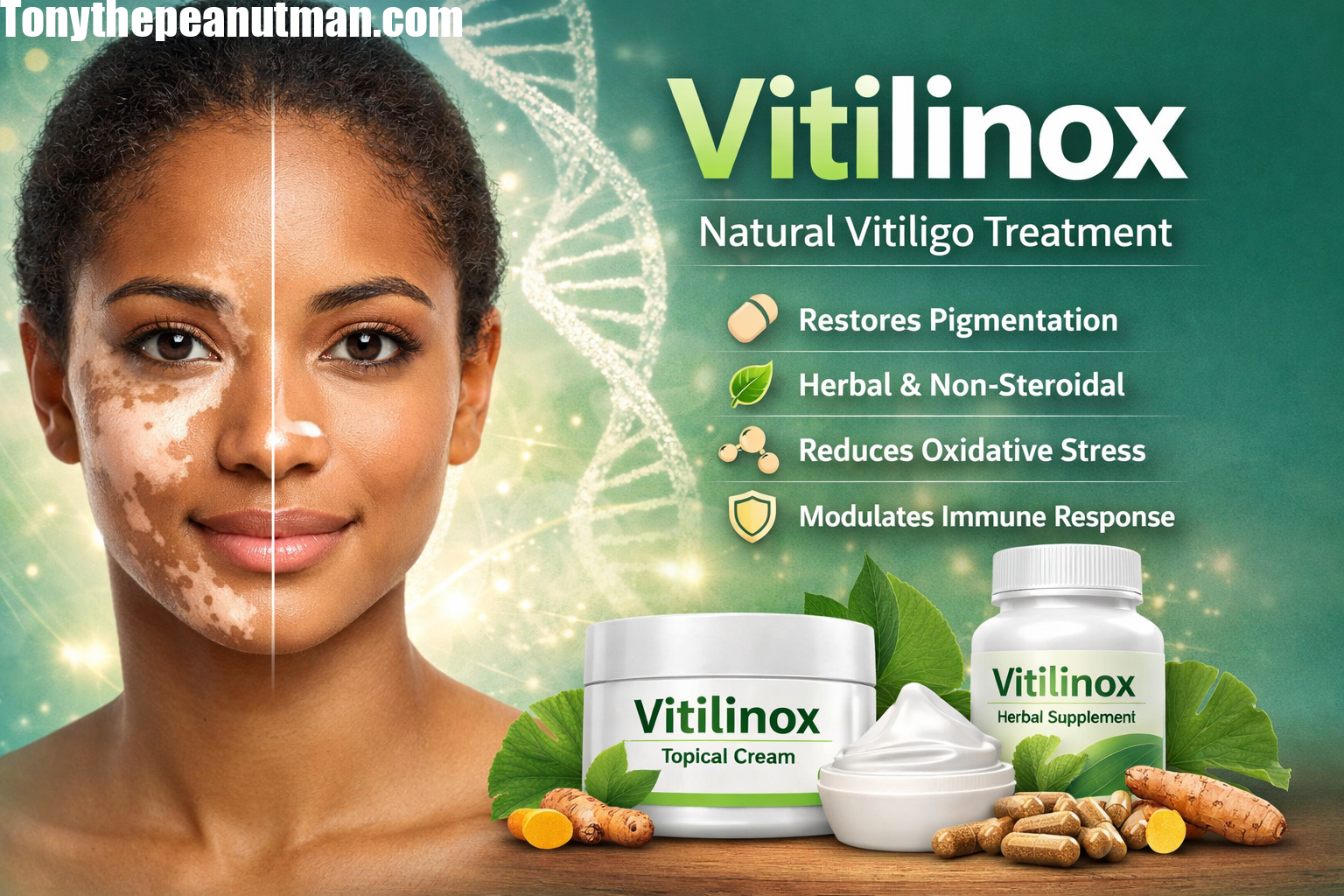 Vitilinox cream and supplement promoting natural repigmentation for vitiligo
